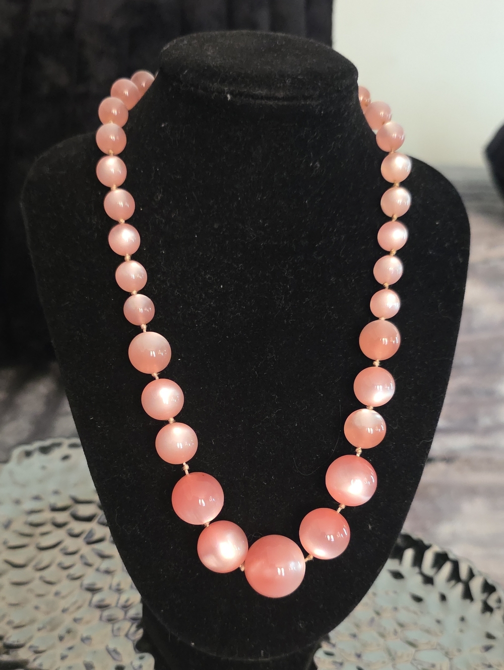 Vintage Pink Graduated Bead Necklace